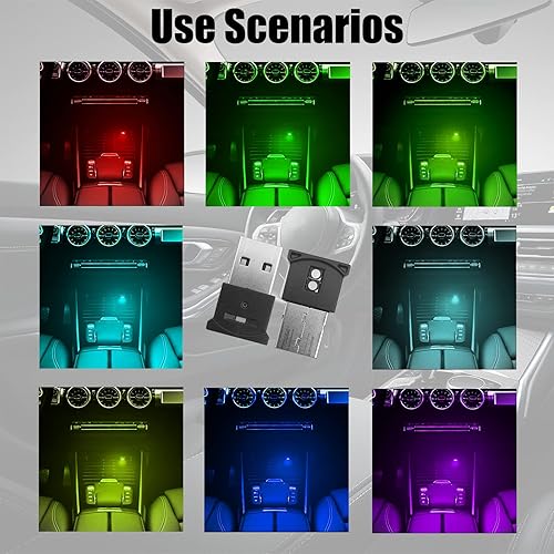 Miniatura 7 de Dos luces inteligentes LED USB universales, brillo ajustable 8, luces ambientales LED interiores RGB, 5V DC, mini luces ambientales para el maletero