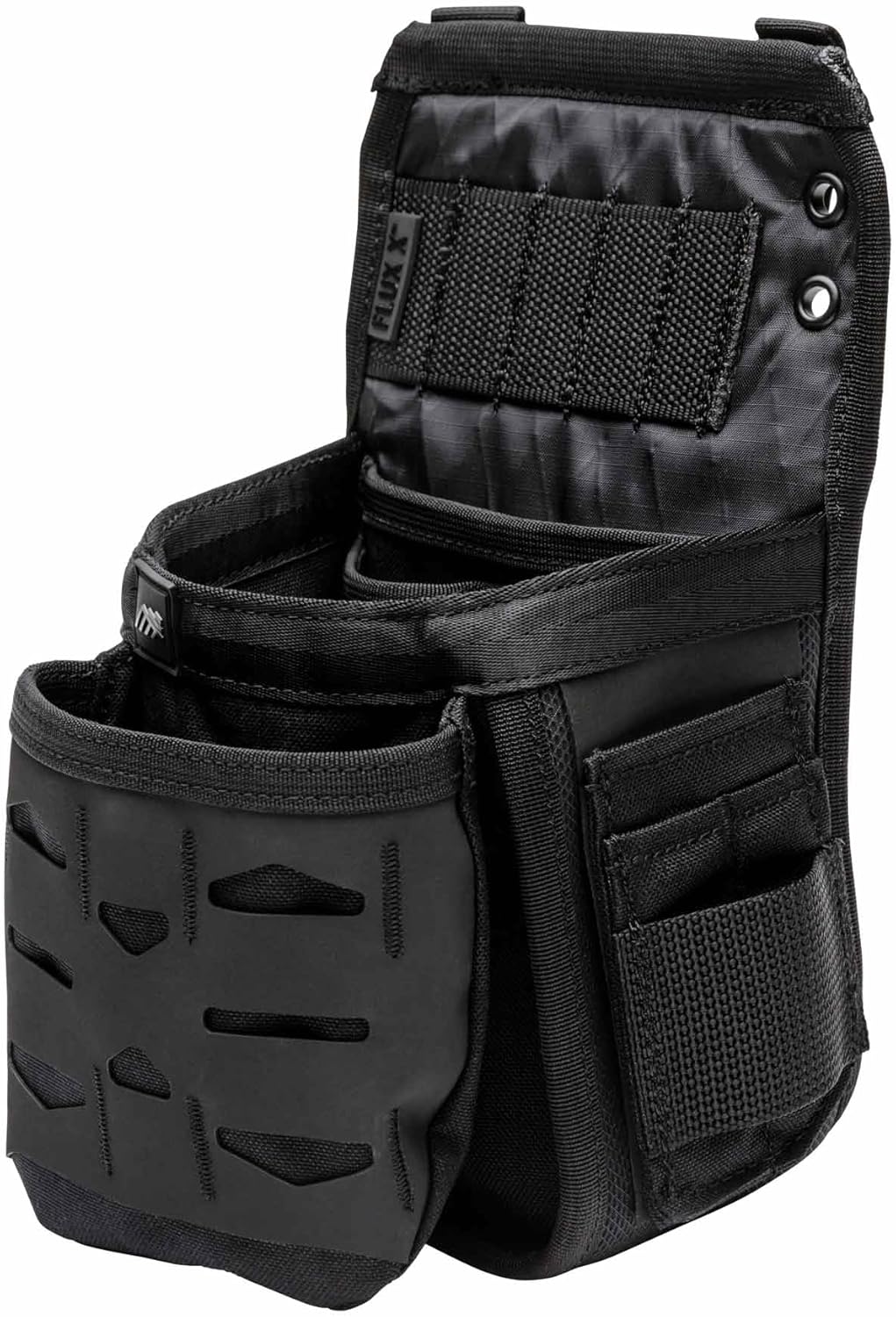 The Diamondback Flux X Pouch - Durable & Abrasion-Resistant Electrician Tool Pouch with Belt Clip - Comes with 5-Slot Drill Bit Index, 2 Pockets & 2 Outer Slots (10", 6", 5")