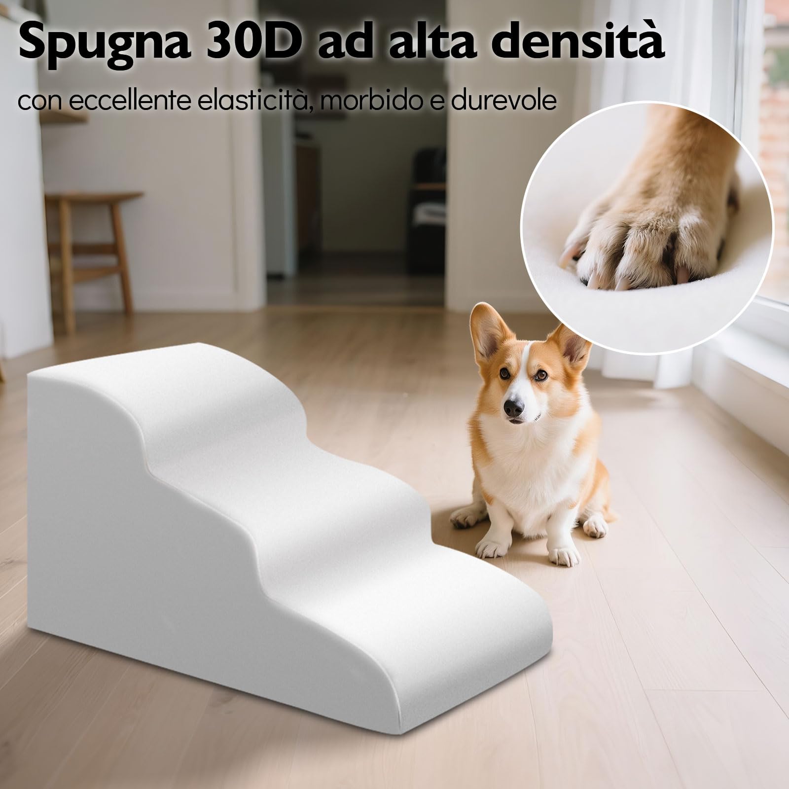 MASTERTOP Scale per Cani a 3 Gradini in Spugna, Scala Antiscivolo per Animali Domestici, Scaletta Spugna Ccuccioli per Divano Letto con Fodera Rimovibile e Lavabile (Nero)