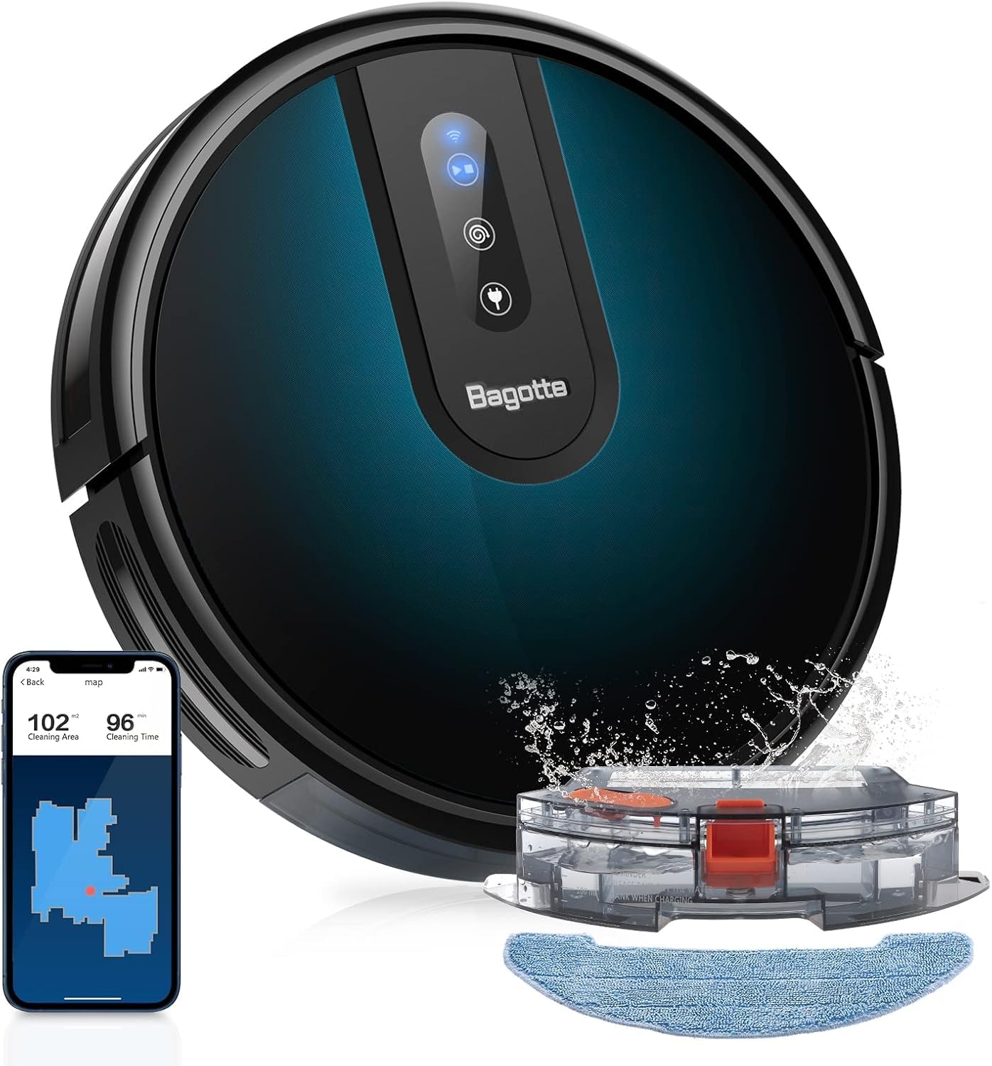Bagotte Robot Vacuum Cleaner, 4-in-1 Robot Vacuum and Mop, Gyro Navigation,Carpet Automatic Boost,Virtual Boundary, Self-Charging, Alexa/App/WIFI for Pet Hair Hard Floor Carpet