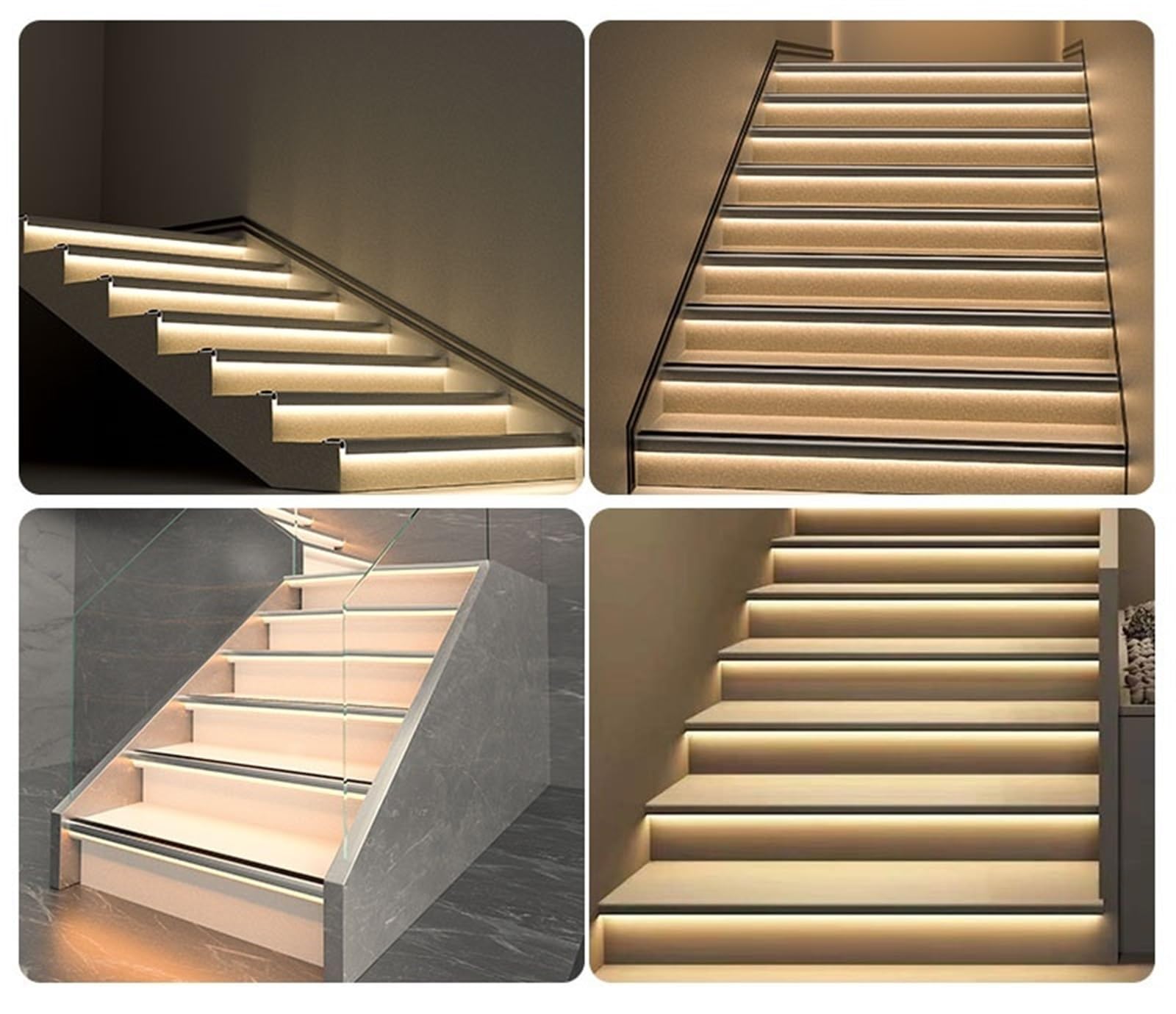 Borde de metal antideslizante para escalera, canal LED de 43 pulgadas con tiras de seguridad, paquete de 5 protectores de borde negro para perfiles de escalera