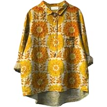 Womens Boho Floral Vintage Printed Lapel Button Shirt Casual Oversized Long Sleeve Vacation Going Out Tunic Top