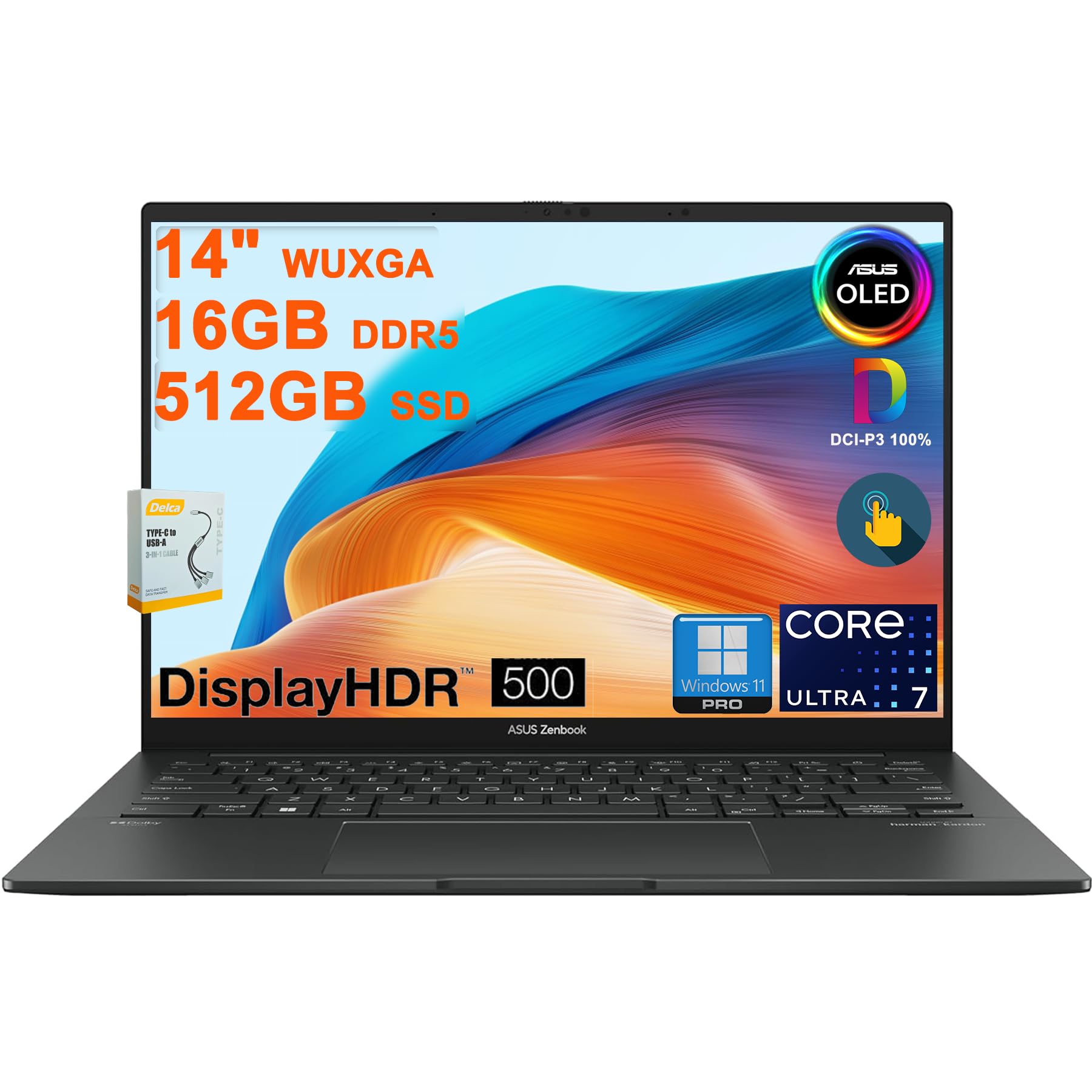 ASUS Zenbook 14 OLED Laptop | 14" WUXGA Lumina OLED Touch (100% DCI-P3, 500nits HDR) | Intel 16-core Ultra 7 255H (Up to 13 Tops) | 16GB DDR5 512GB