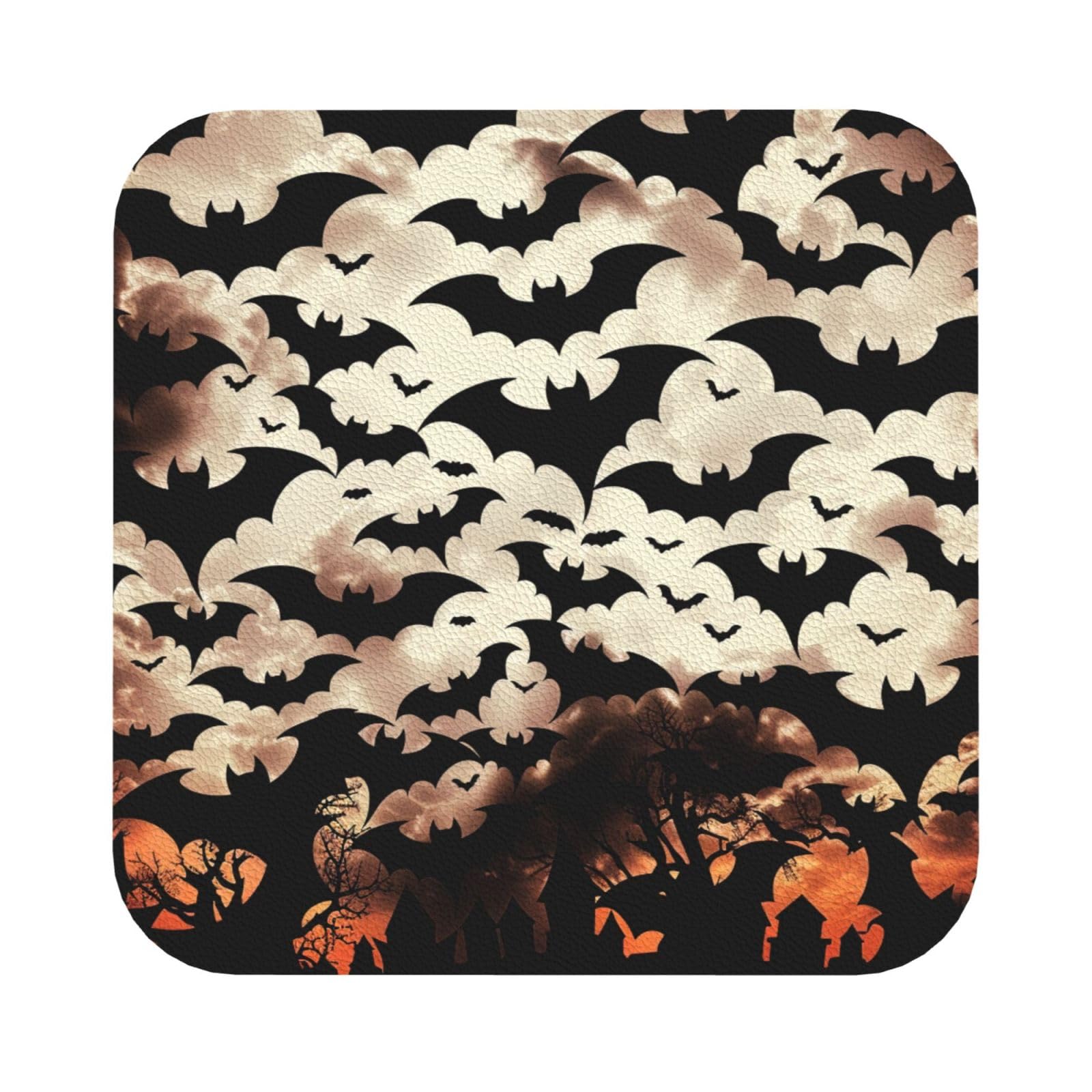 Halloween Flying Bats Print Leather Coaster Set of 6, Square Coasters Table Decorative Coffee Cup Beverage Coasters Wine Beer Bar Coasters for Hot Drinks Table Protection