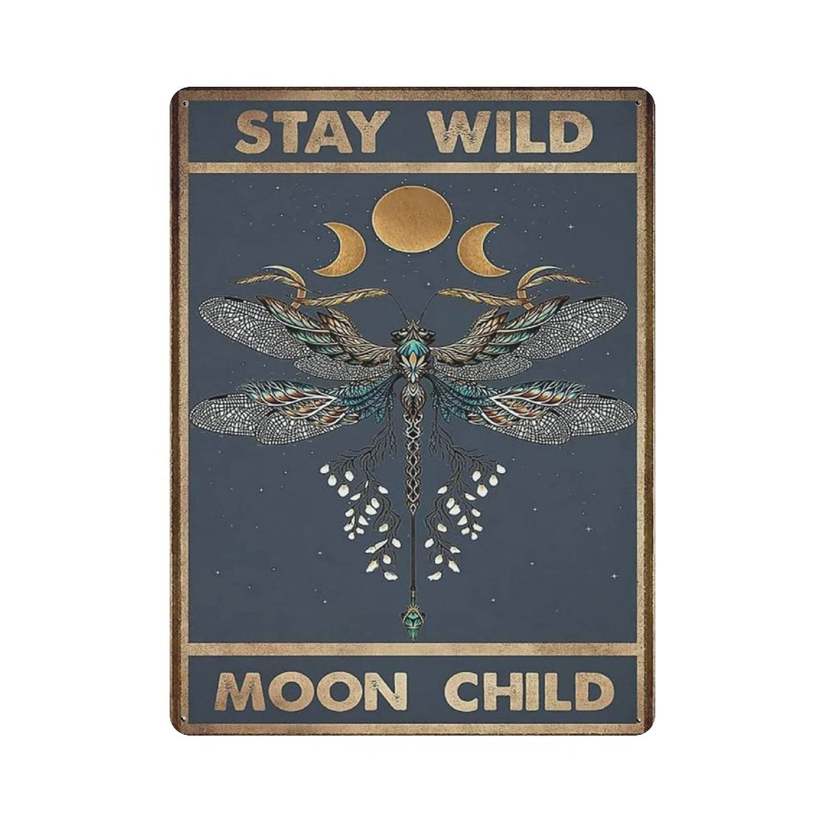 Metal Tin Sign Stay Wild Moon Child Vintage Tin Poster Metal Sign Wall Decoration Country Kitchen Home Garage Decor 16"x12"