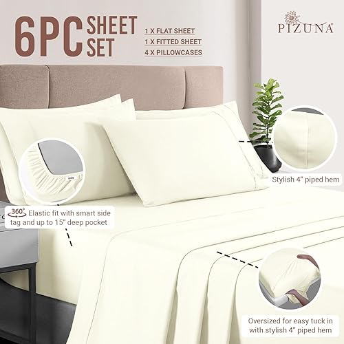 Miniatura 3 de Pizuna 400 - Ropa de cama de tejido de satín 100 % algodón de fibras largas (juego de sábanas, juego de funda de edredón)