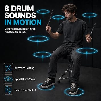 Electronic Drum Kit Air Drum Sticks for Adults Aeroband Drum Pad Set | Portable Electronic Drum Pad with Built in Sounds, USB Connection and Headphone Support for Kids Beginner Practice at Home