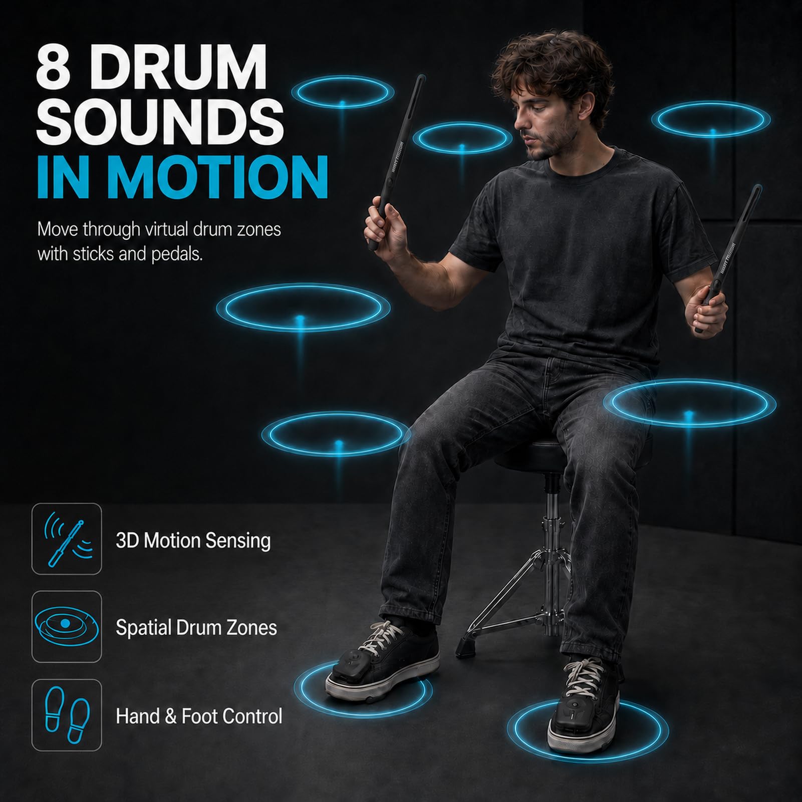 Juego de tambores de realidad virtual portátil juego de tambores de realidad virtual para principiantes niños adultos Bluetooth Midi soporte electrónicos regalos para niños adultos