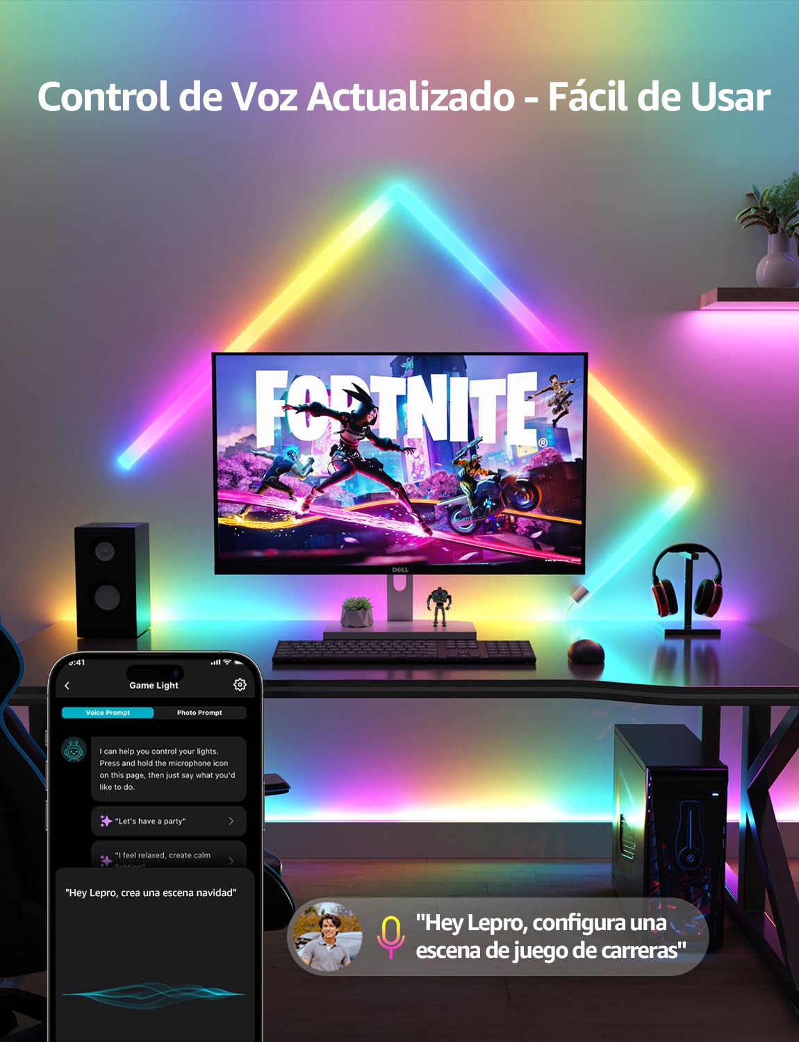 Lepro WL1 AI Barras de Luz LED Pared Inteligente, Funciona con Alexa y Google Home para Sala de Juego y PC Decoración, Diseñador de Iluminación AI Personalizado, Sync de Música y Control de Voz, 6Pcs