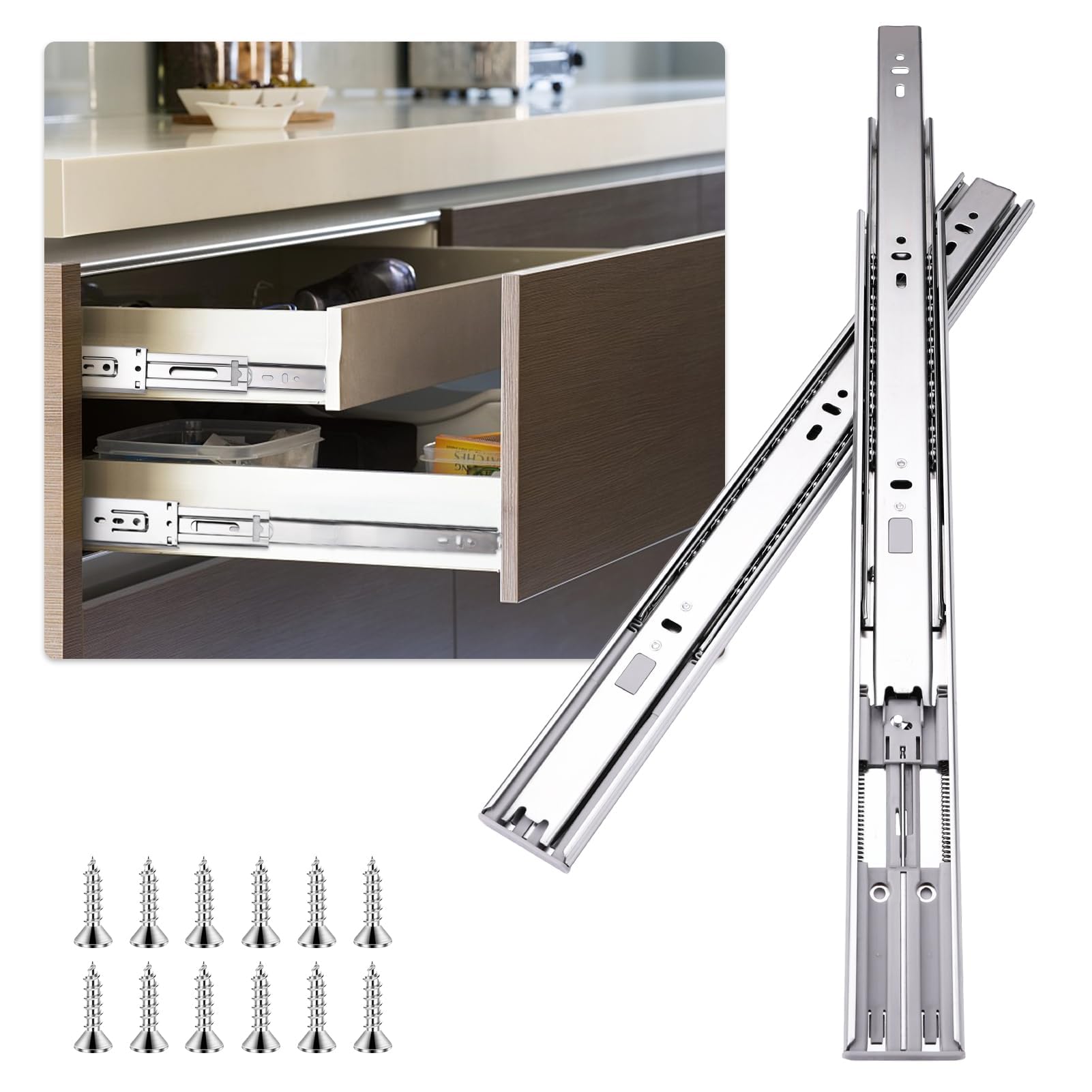 Photo 1 of 22 inch Drawer Slides 4 Pairs (8pcs) Soft Self Close Full Extension Ball Bearing Drawer Rails Side Mount Metal Dresser Runners for File Cabinet Trash Can Kitchen Wardrobe Glides 22" 100 LB Capacity