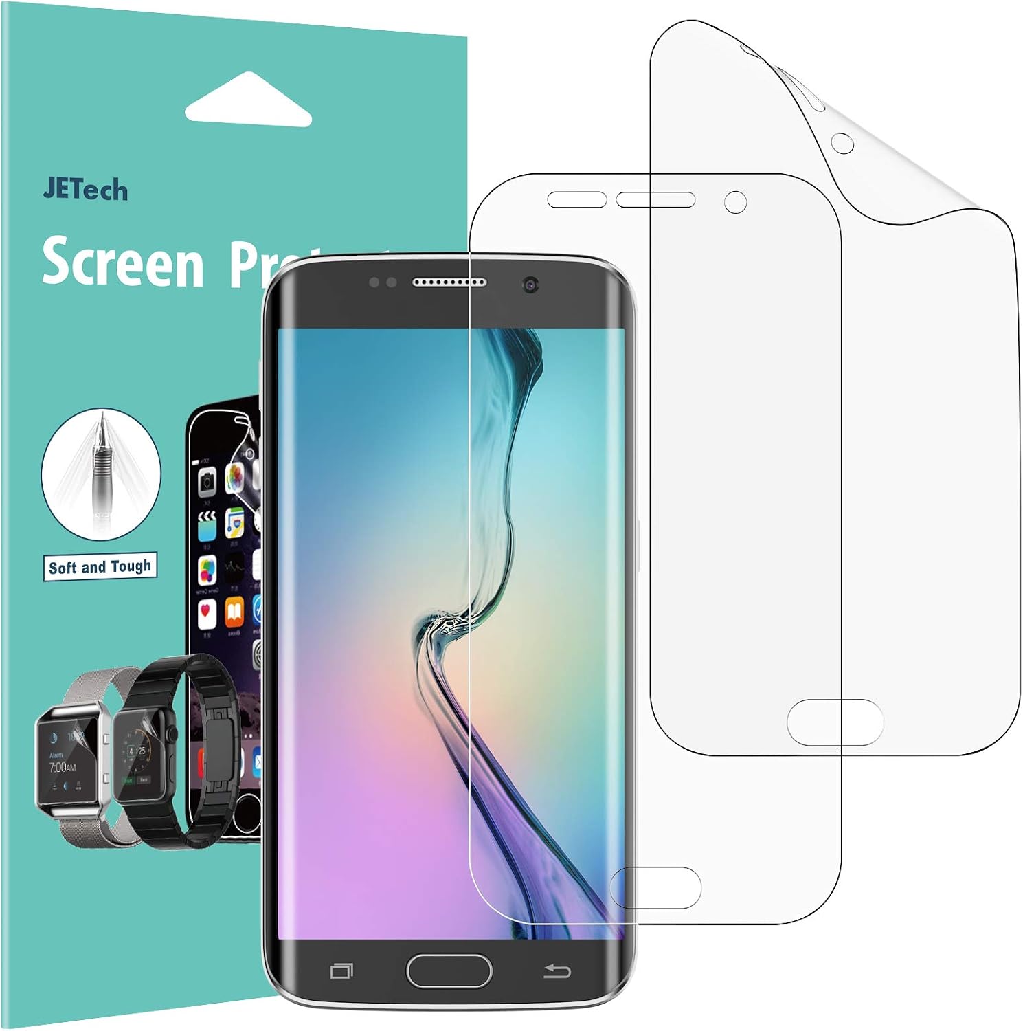 JETech Screen Protector for Samsung Galaxy S6 Edge, TPE Ultra HD Film, Full Screen Coverage, 2-Pack