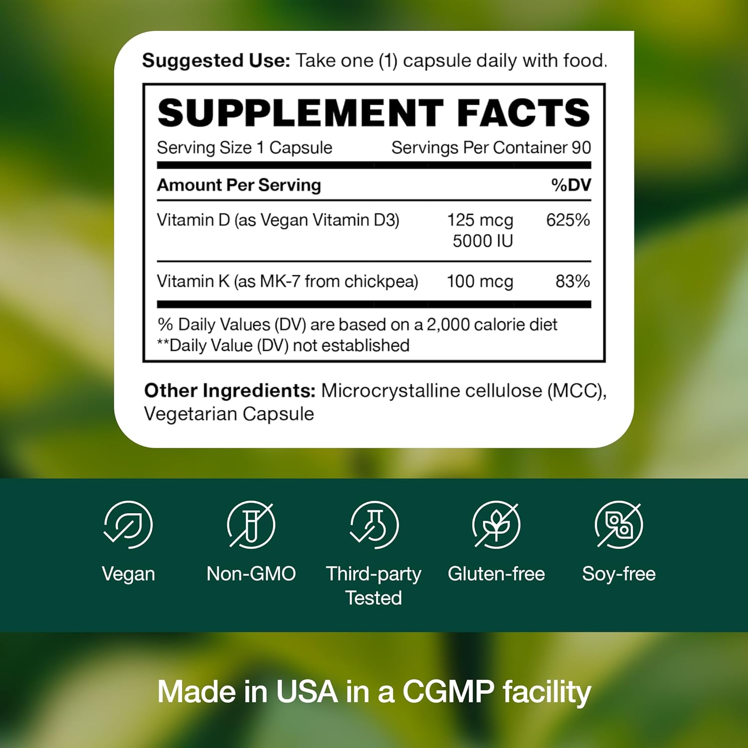 Fresh Nutrition Vegan Vitamin D3 + K2 Capsules - 5000 IU D3 + 100mcg K2 as MK-7 for Optimal Absorption - Immune Health, Bone Health, Mood - Non GMO - 90 Capsules, 3 Month Supply (Pack of 2)