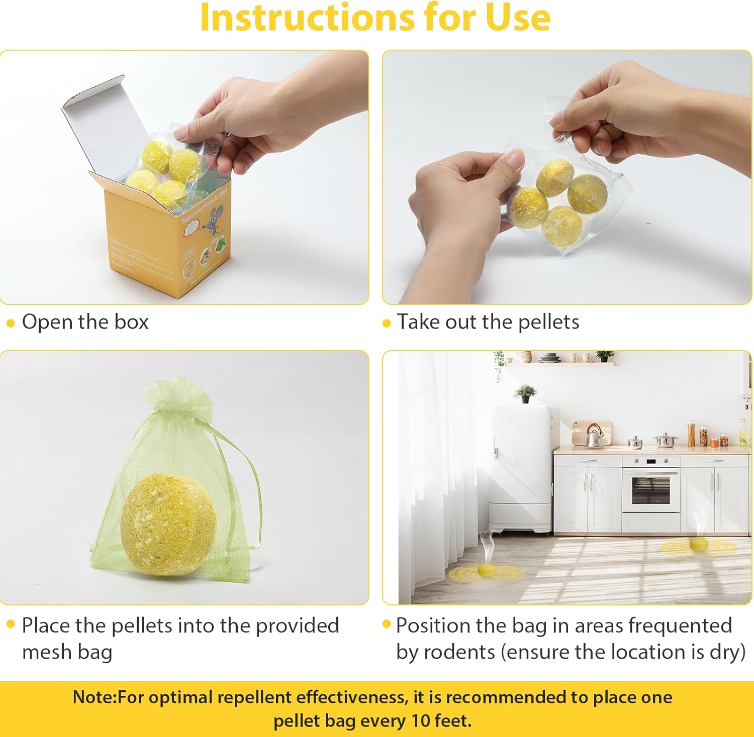 Multi-Pest Repellent 12 Pack, Peppermint Oil Mice Squirrel Spider Deterrent for House Car Garden, Natural Rodent Repellent Balls Indoor Outdoor Safe Pets Kids, Long-Lasting(with 12 Mesh Bags) - Image 6