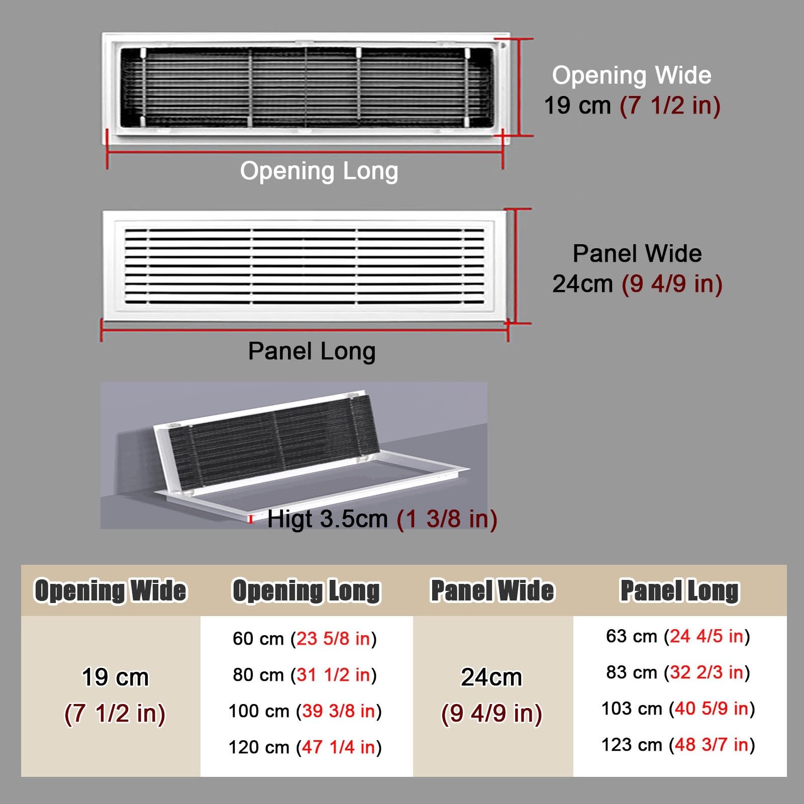 Griglia di Ventilazione Griglia di ventilazione rettangolare con persiana, cappa con filtro per sfiato soffitto/ventilatore con porta rimovibile, per intercapedine, yacht, camper(19x60 cm (7.5 x 23.6