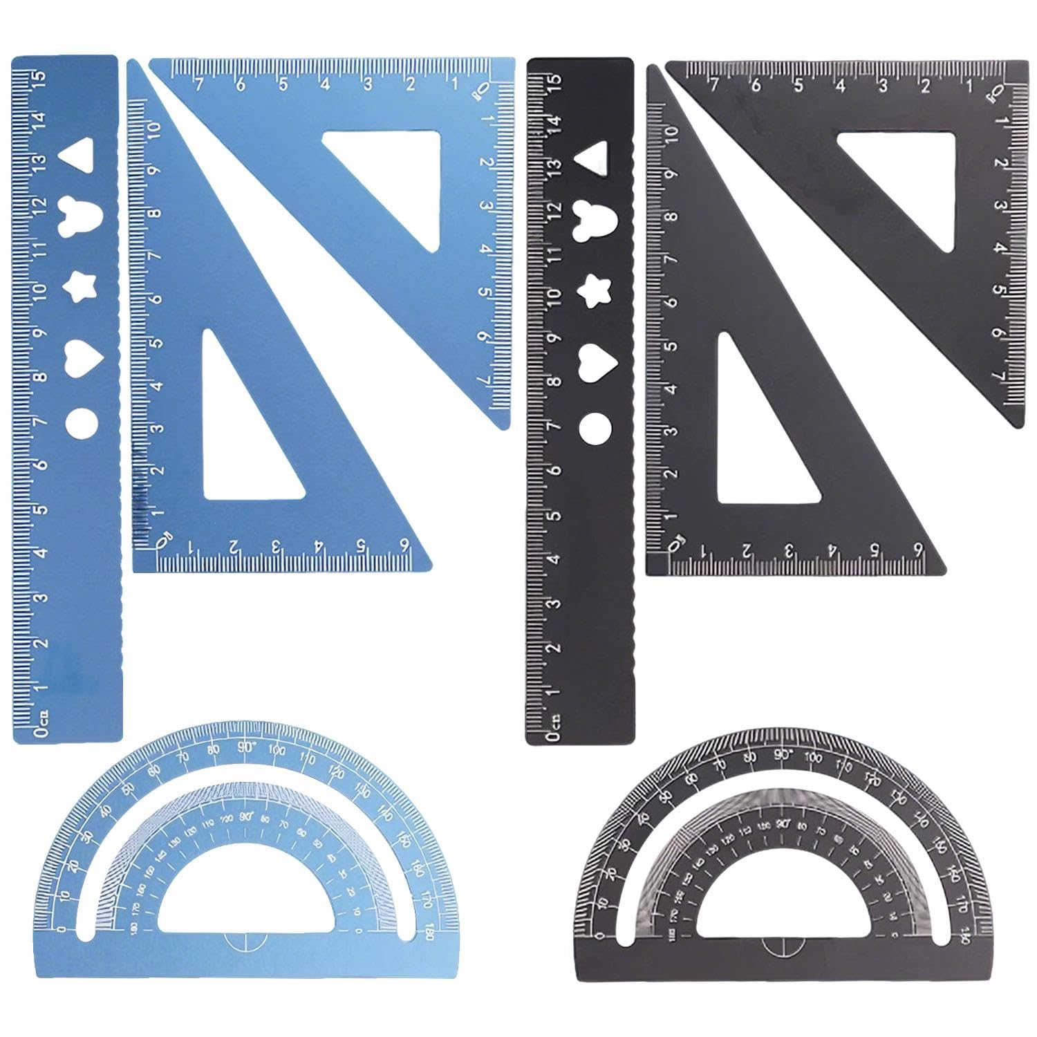 4-Piece Metal Ruler Set, Precision Scale Measuring Ruler, Teaching Painting Tools, Student Learning Tools (Black, Blue).