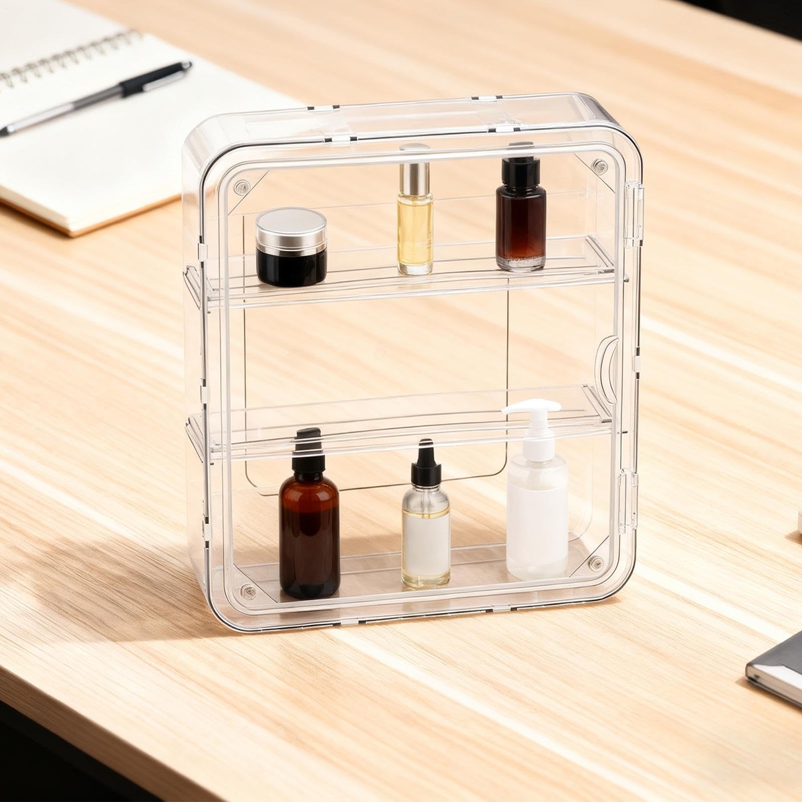 Figure Vetrina Espositiva | Organizzatore a 3 Livelli Con Porta Magnetica - Vetrina Acrilica con Ripiani Rimovibili | Per Lavoro Museo Ed Esposizione Di