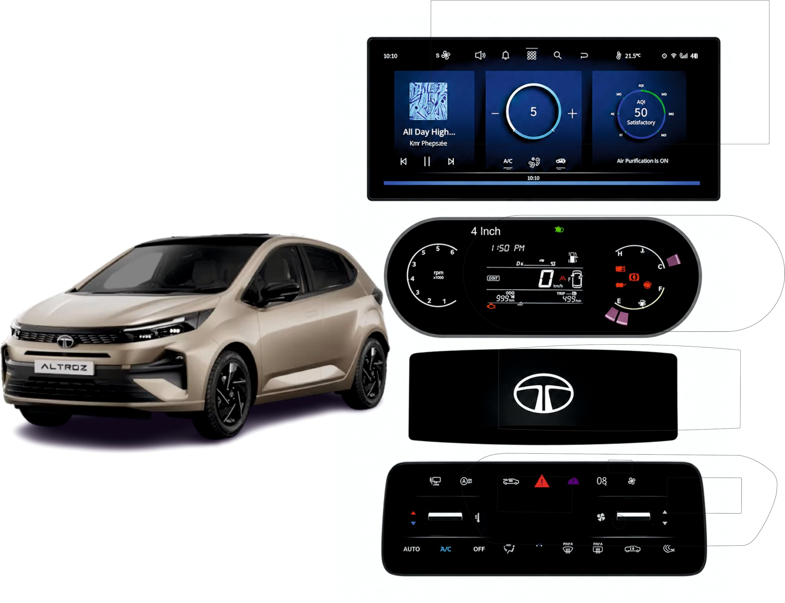 Screen Guard For TATA ALTROZ 2025/10.25 Inch Infotainmen+ Steering + Instrument Cluster + Ac Vent Protector/Anti Scratch/TataAltroz Car Digital Display-image-9