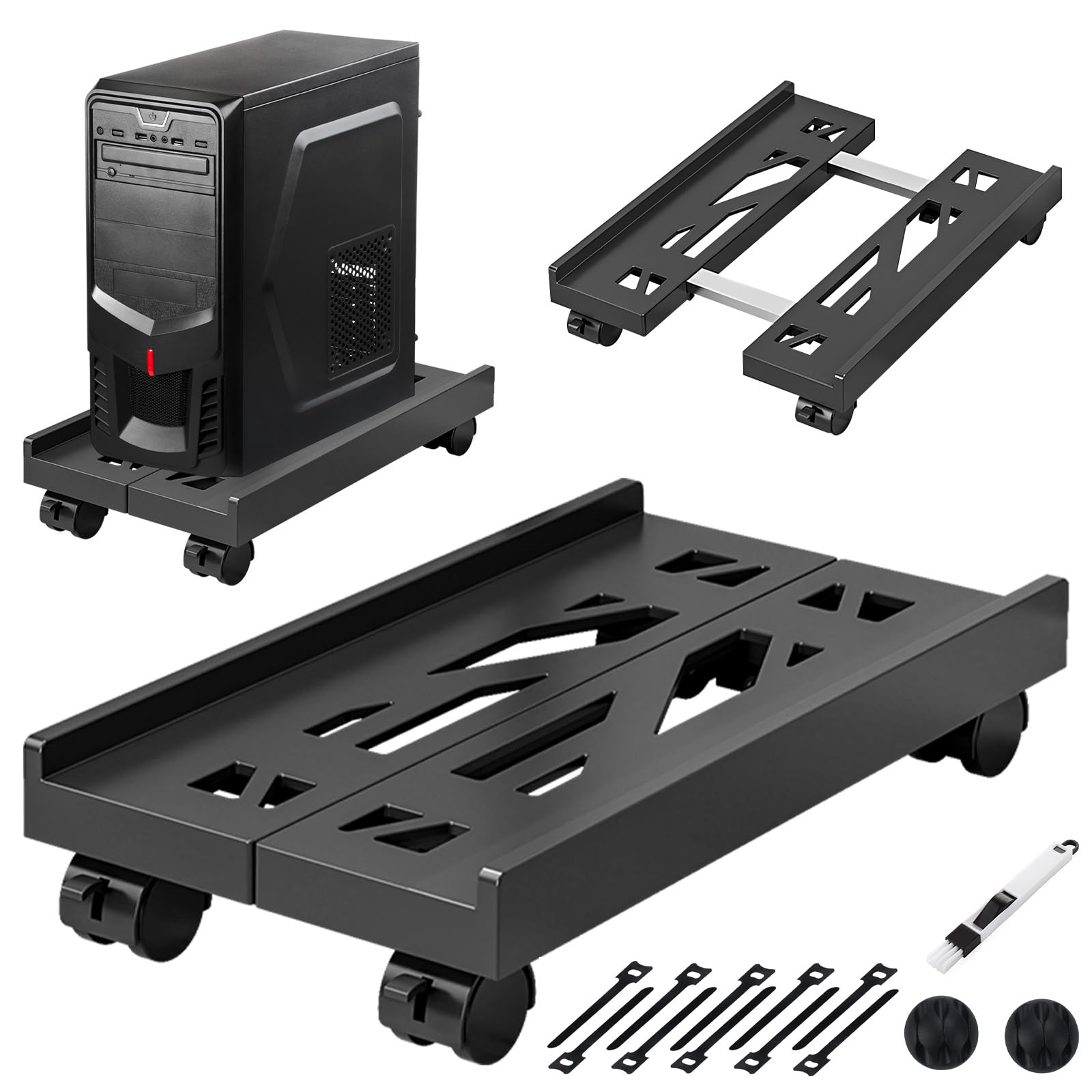 Mobile PC Ständer für Desktop Computer Tower, Universal Einstellbare CPU Ständer mit 4 Rollen(Feststellbar) für Unter Schreibtisch-Robuster, Elegante Lösung für Büro, Home Office und Gaming