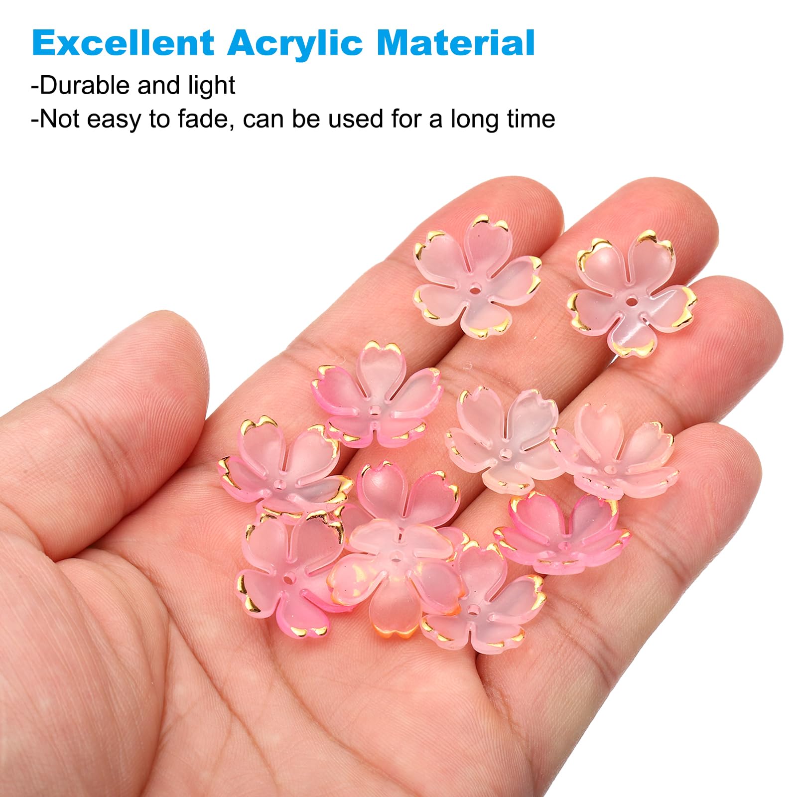 PATIKIL Acrylic Flower Beads, 100 Pcs 18mm Gold-Plated Gradient Cherry Blossom Floral Spacer Beads for Bracelets Earrings - Image 3