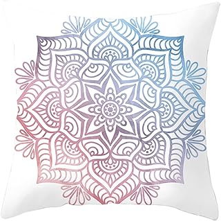 Lieson Fundas de almohada para cama, 1 funda de cojín de 20 x 20 cm, fundas de cojín para exteriores, color blanco, azul, morado, 50 x 50 cm, flor de mandala, poliéster