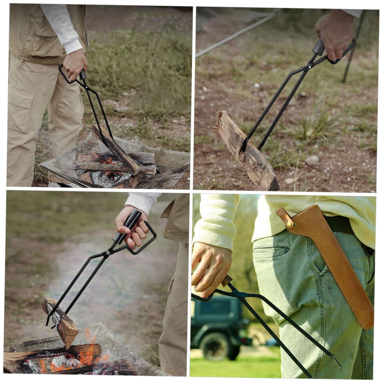 Pinze per Carbonella con Manico in Legno Ergonomico Clip Allungata per Barbecue Esterno Utensile Resistente per Stufa da Campeggio e Feste all Aperto