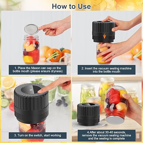 Miniatura 4 de Sellador al vacío eléctrico de tarros Mason para conservas y almacenamiento de alimentos, kit de sellado al vacío todo en uno para tarros de boca