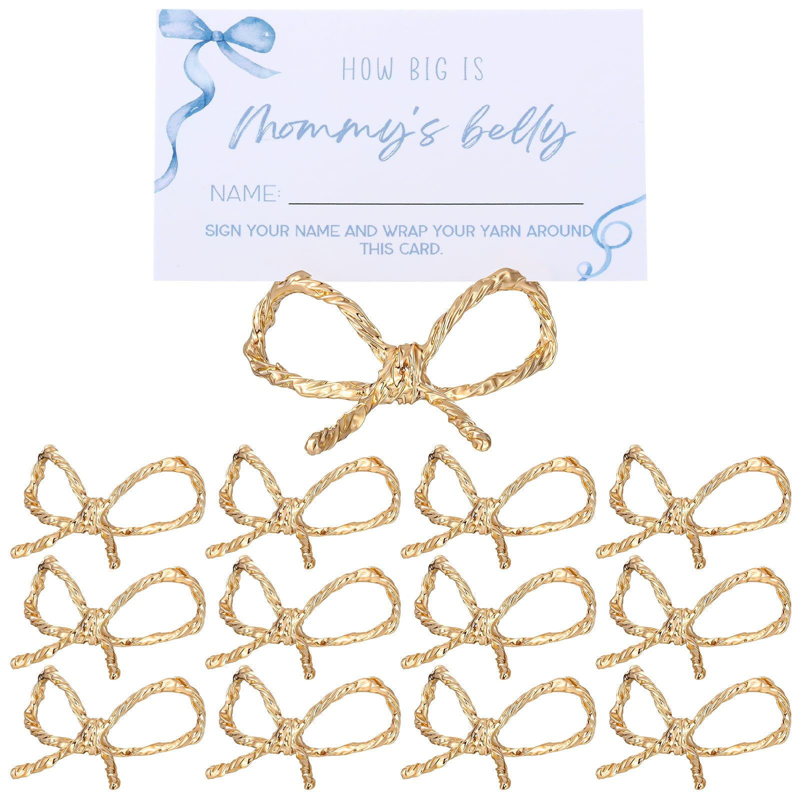 Leinuosen 12 Pcs Golden Bow Place Card Holders Bowknot Coquette Wedding Seating Labels Placecard Clips Name Photo Picture Cards Setting Display Stand