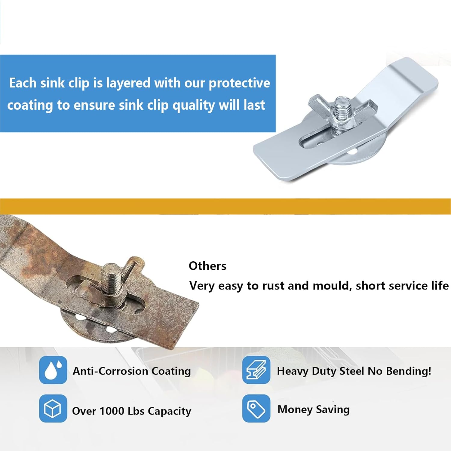 50pcs Sink Clips Kit, Undermount Sink Clips, Silver Sink Mounting Clips, Installation Repair Hardware Clips, Fastener Support Brackets, for Bathroom Kitchen