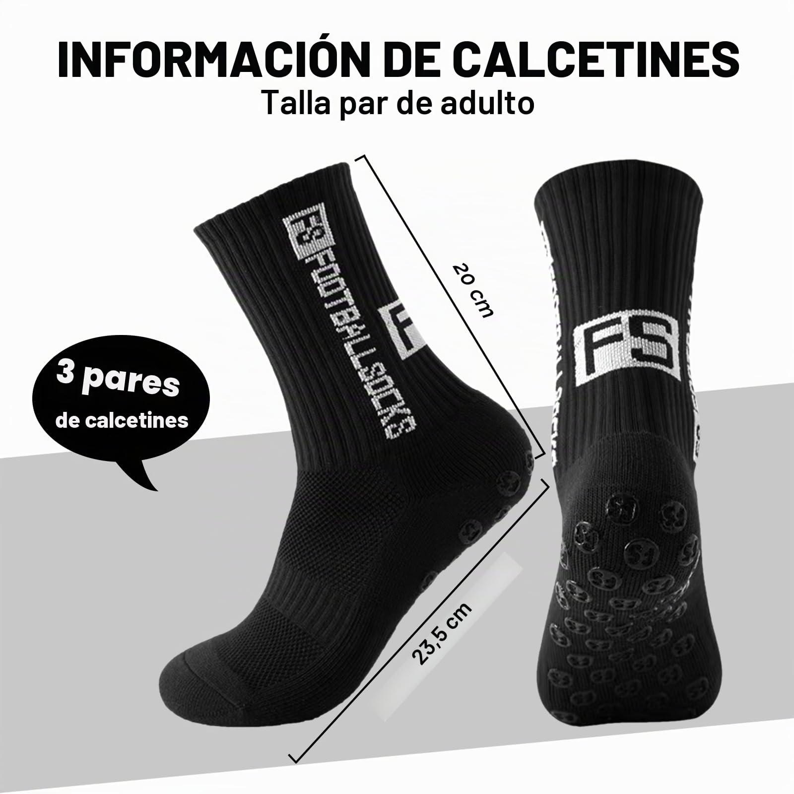 3 Pares de Calcetines de Fútbol Antideslizantes- Para Hombre y Mujer - Calcetines Deportivos para Fútbol, Running y Entrenamiento