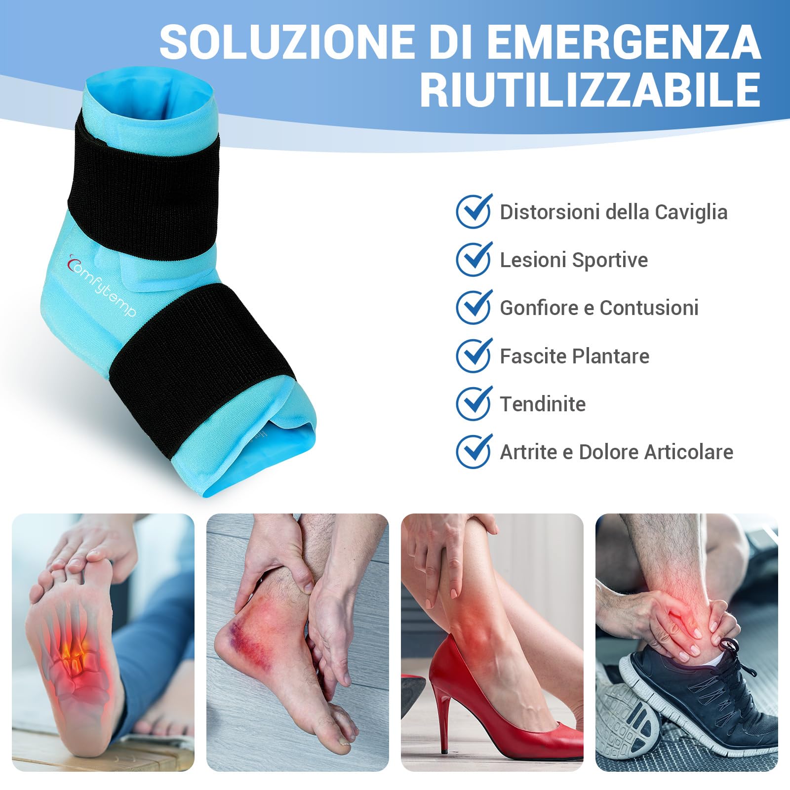 Comfytemp Grande Impacco di Ghiaccio per Caviglia e Piede per Alleviare il Dolore, Terapia Calda e Fredda per Fascite Plantare, Distorsione della Caviglia, Gonfiore, Tendinite d'Achille, 1 Unità