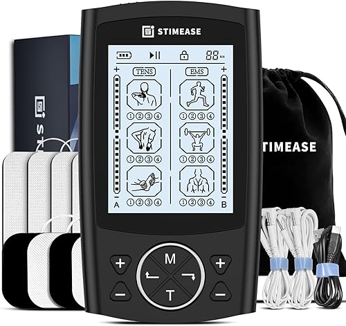 Stimease Unidad TENS mejorada con almohadillas de electrodo de alta calidad, fabricada con gel médico estadounidense, fácil de usar y potente alivio