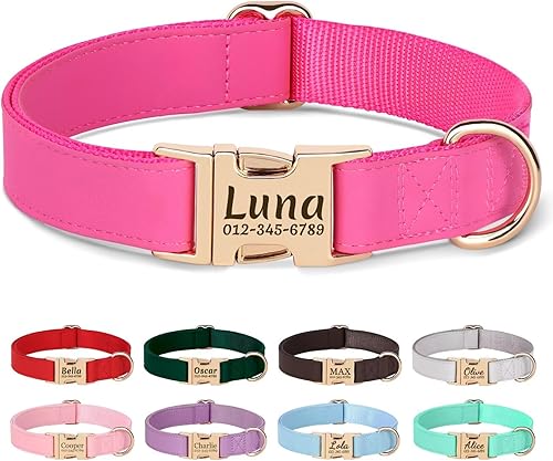 Miniatura 26 de PET ARTIST Collar de perro de nailon y piel sintética de color sólido suave, elegante collar básico personalizado para perros lindos, hebilla