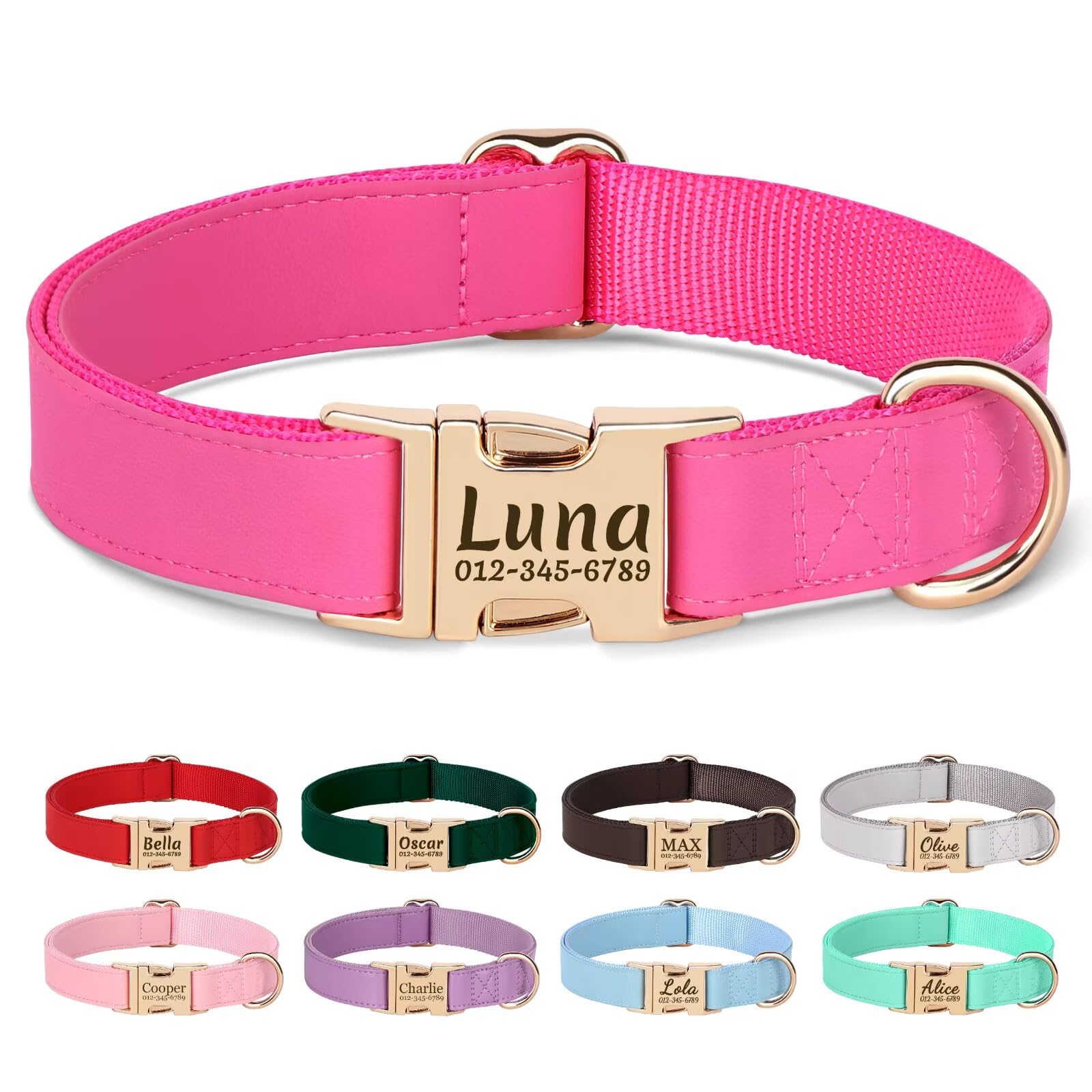 PET ARTIST Soft Padded PU Leather Dog Collar,Personalised Dog Collar with Quick Release Metal Buckle, Stylish Adjustable for Small Dogs,Hot Pink,S(Neck 22-35cm)