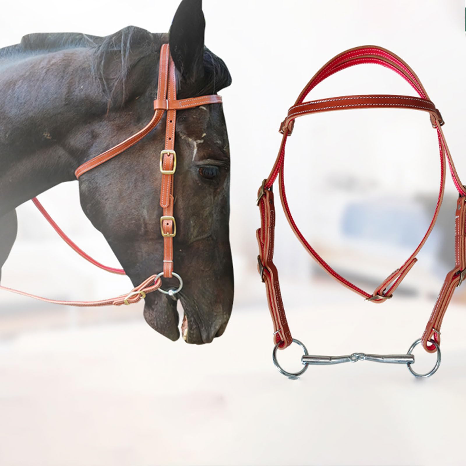 Cabestro para Caballos,Horse Halter Brida con riendas,Caballo Ajustable Halter,Ajustable en Nariz y Cuello,Diseño Seguro,para Viajes espectáculos competiciones y Uso Diario