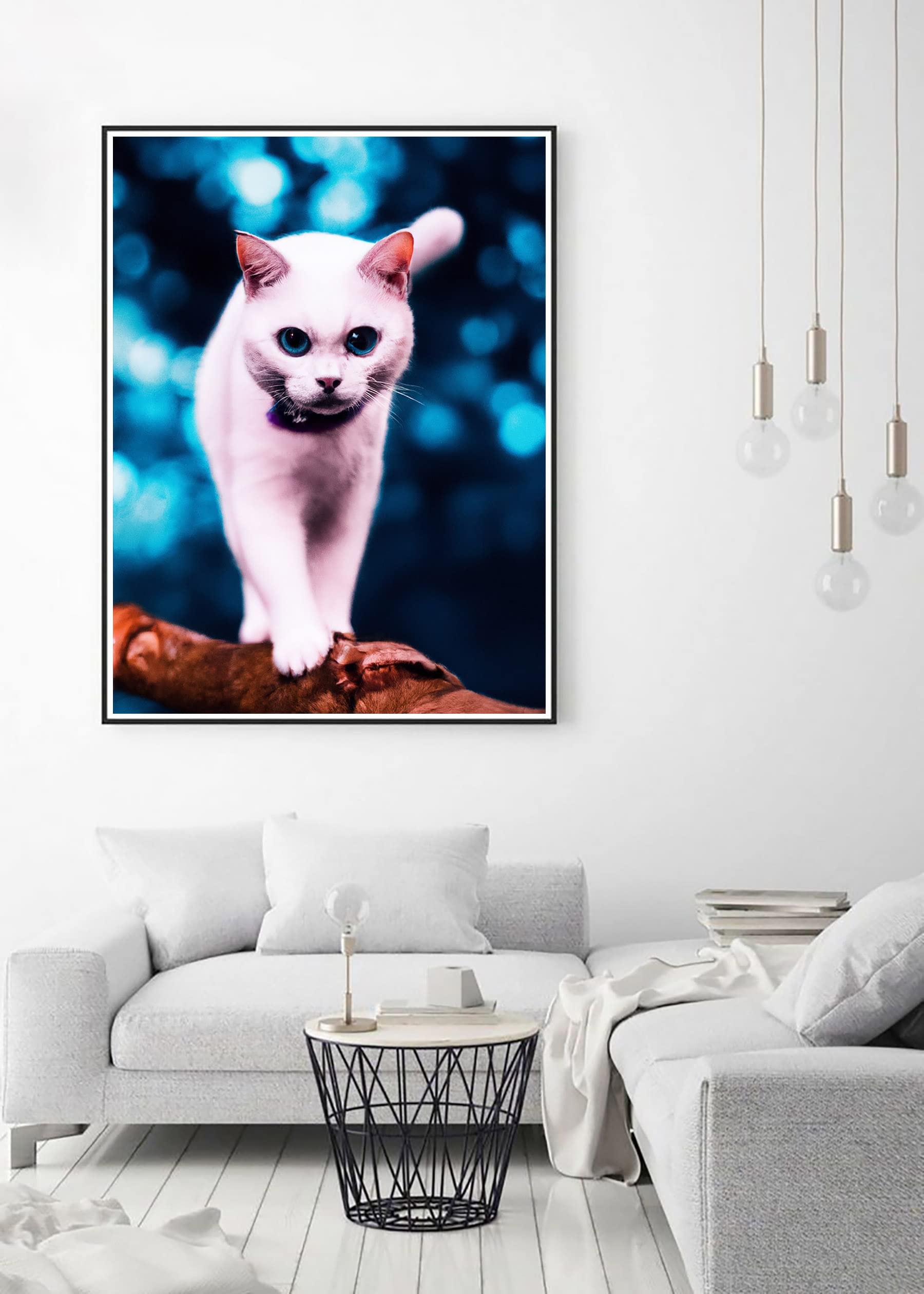 5D Diamond Painting Weiße Katze – DIY Diamantbild 30x40 Cm, Strass-Stickerei Für Wanddeko