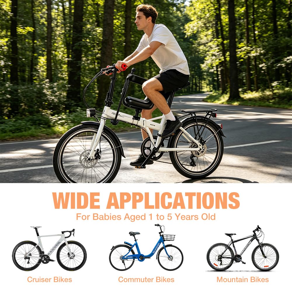 Fahrrad Kindersitz Vorne, Verstellbarer Mountainbike Kindersitz (39-49cm) Mit Sicherheitsgurt, Fußstützen, Rutschfesten Handgriffen, Kinderfahrradsitz Bis 50kg 1-5 Jahre Für Mountainbike or Rennrad