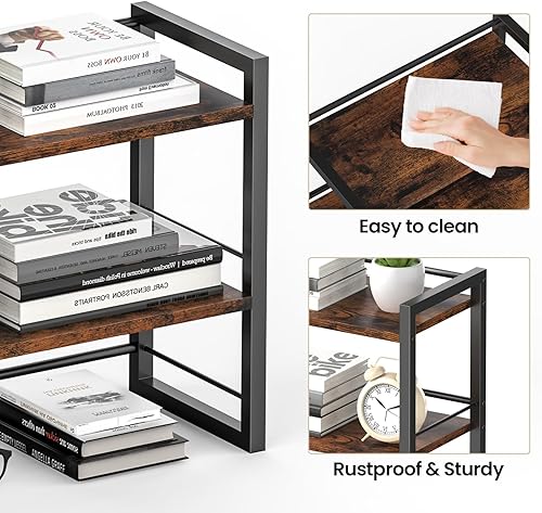 Miniatura 6 de Organizador de estante de escritorio de oficina, estante de almacenamiento de suministros de escritorio de madera, estante para la parte superior