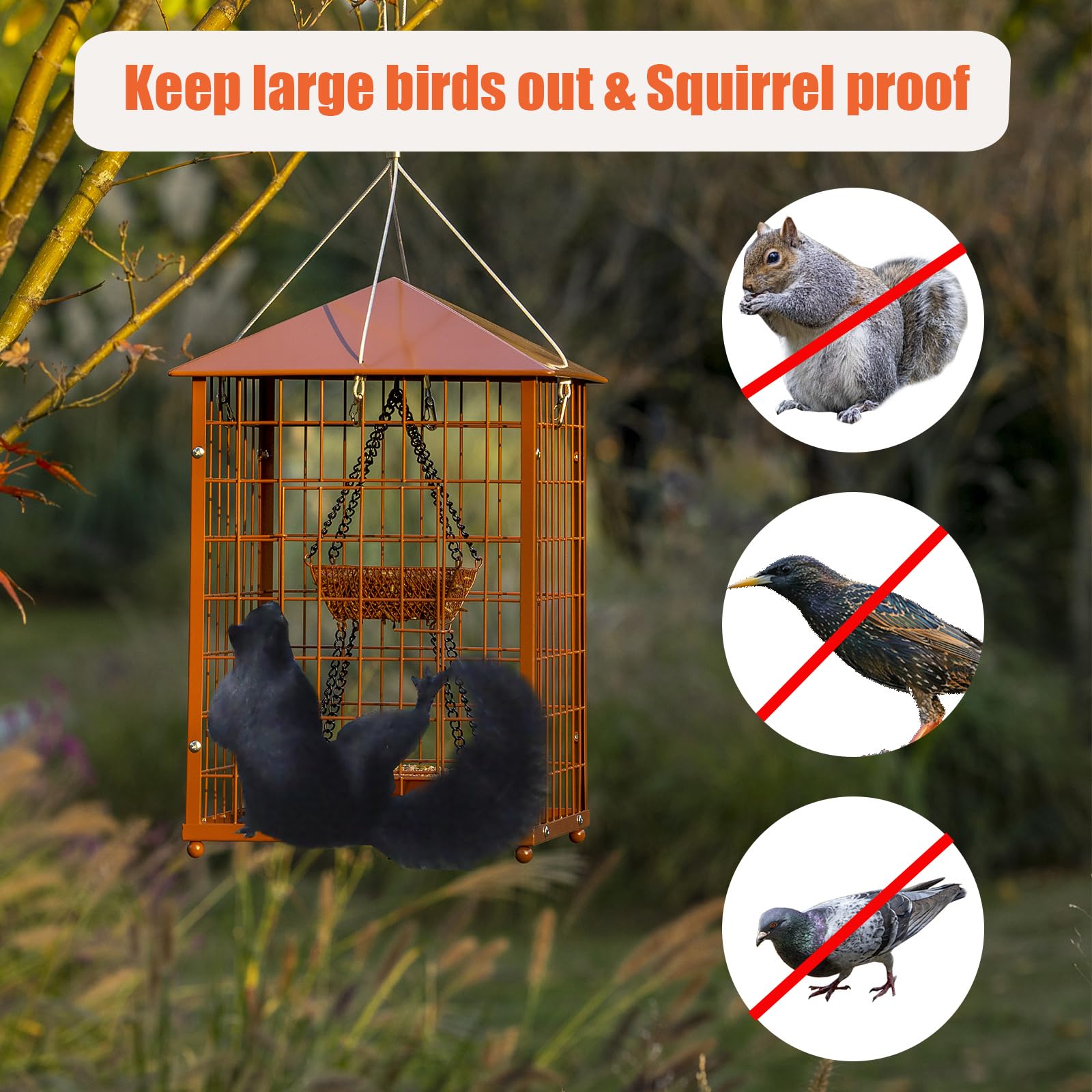 Mehlwürmer Vogelfutterspender für Blauvögel – Metall – Riesige Eichhörnchensichere Vogelfutterspender mit 2 Bechern, DIY Wildvogel-Futterspender zum Aufhängen im Freien (braun), lockt Wildvögel an,