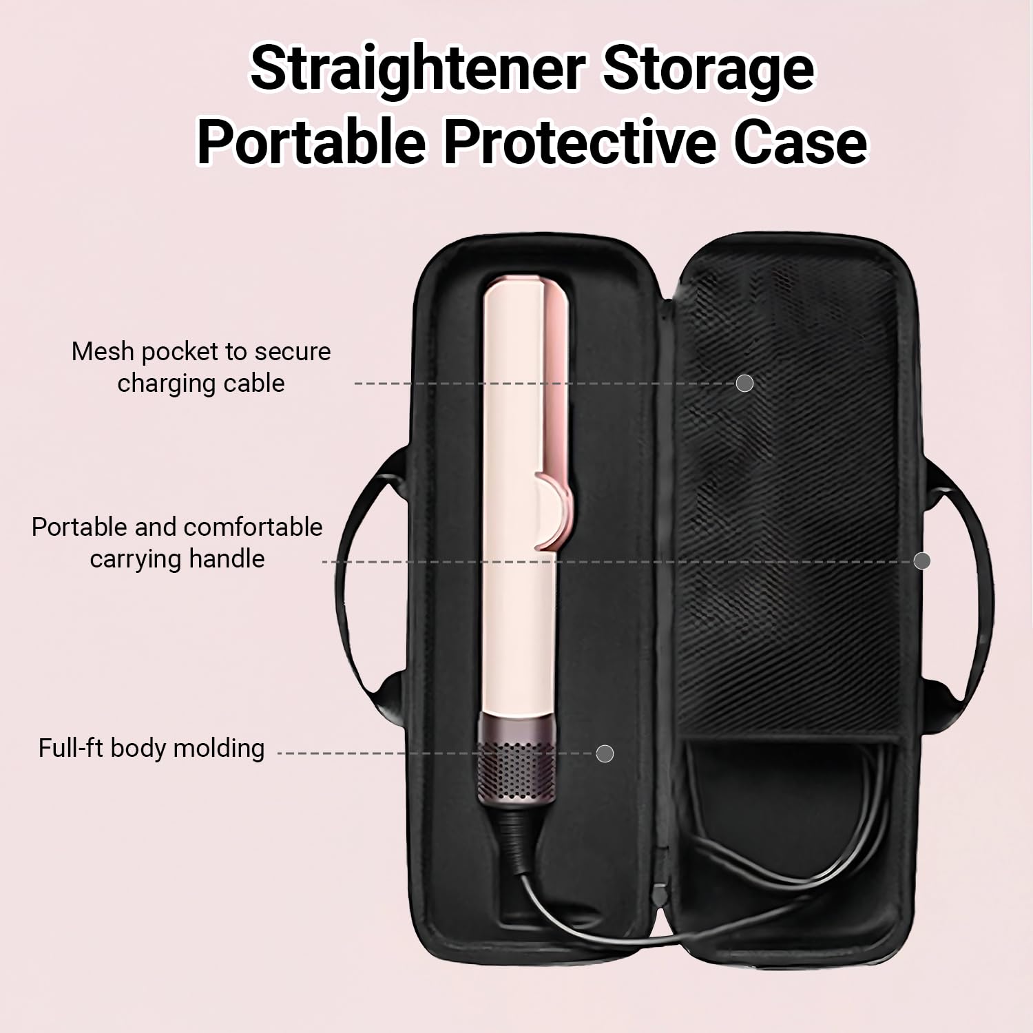 Bolsa de transporte para plancha de pelo Dyson Airstrait HT01, estuche rígido para plancha de pelo, impermeable, resistente a los arañazos y almacenamiento organizado para accesorios de potencia