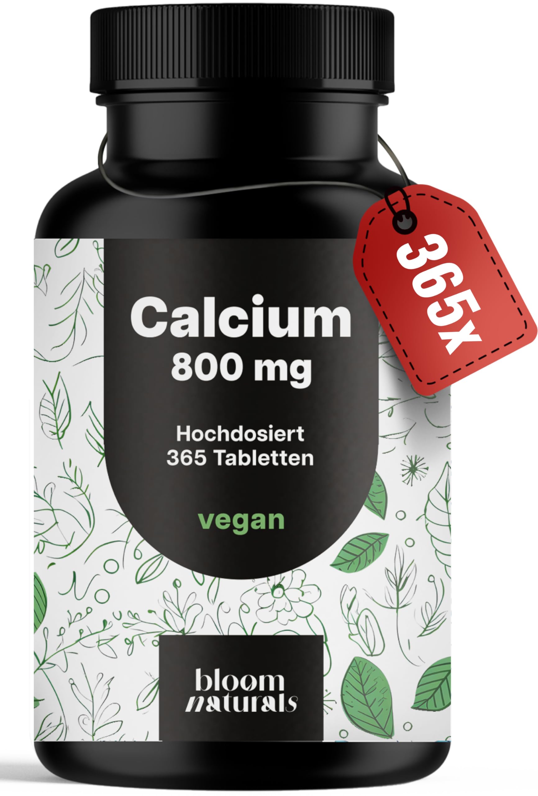 Calcium Tabletten Hochdosiert - 365 Tabletten - 800mg Calcium pro Tag - Calziumtabletten Hochdosiert - 182 Tage Vorrat - vegan und produziert in Deutschland Laborgeprüft - Verpackung kann variieren