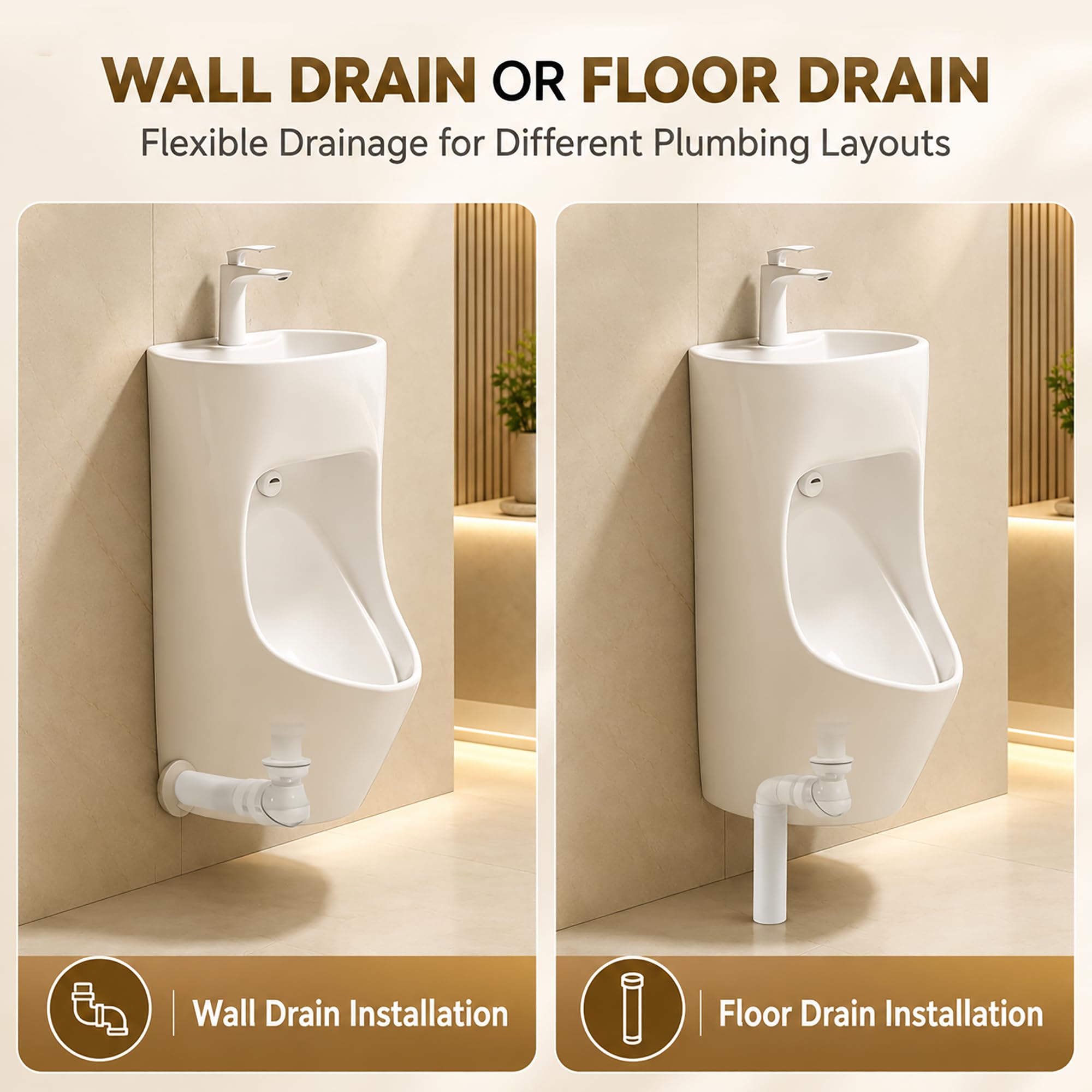 Urinario de Pared para Hombre con Lavabo y Grifo, Diseño Antisalpicaduras