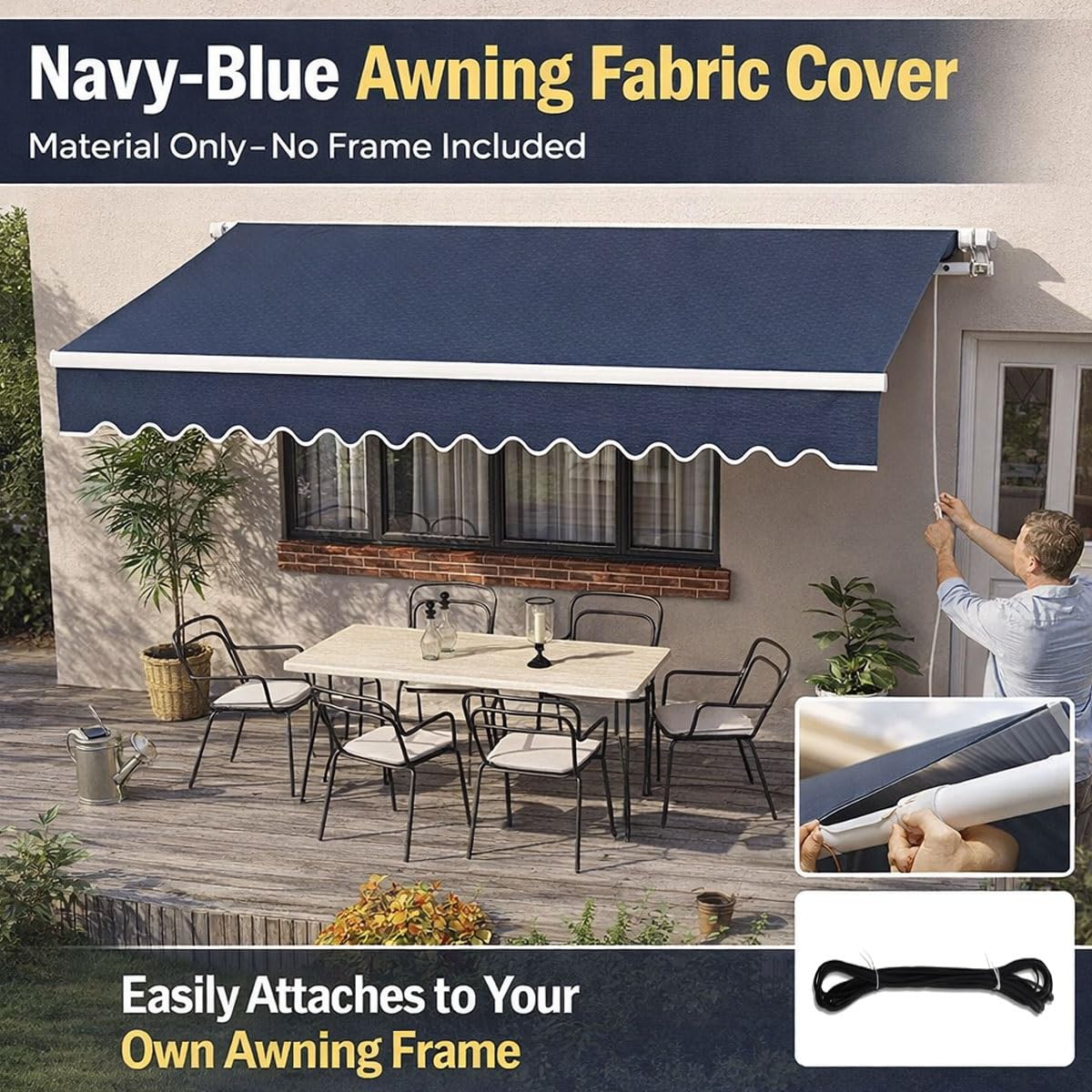 Tessuto di ricambio per tenda da sole retrattile impermeabile resistente ai raggi UV per patio, giardino, balcone, porta, baldacchino, riparo da esterni