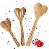 Yinder 3 Pcs Wooden Heart Shaped Spoons Bamboo Kitchenware Engraved Heart Spoons for Kitchen Wedding Gifts for Women Mom Wife Hostess, Cook with Love, Weddings, Birthday