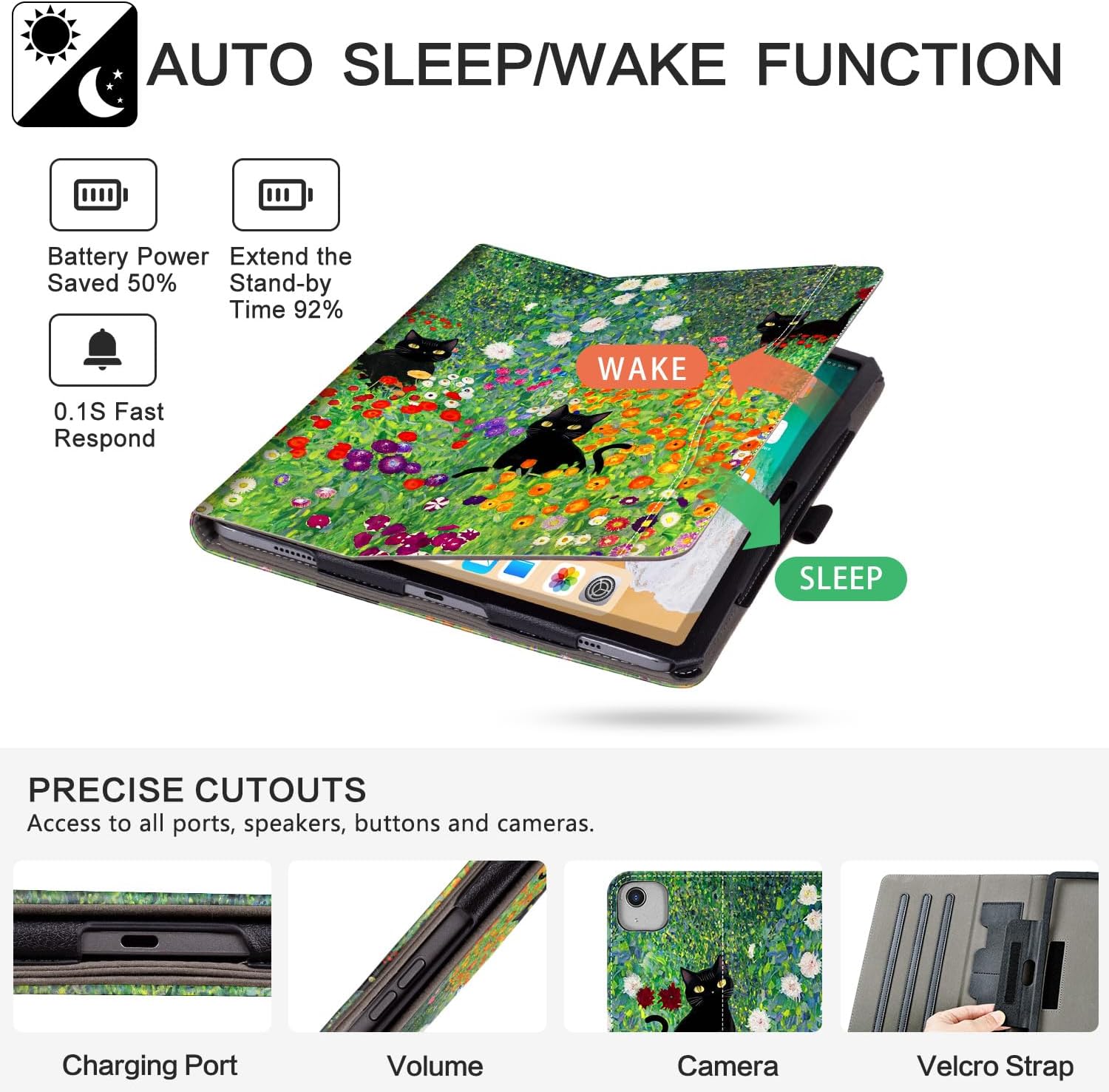 iPad Air 13 inch Case (M3/M2), iPad Pro 12.9 case, iPad Pro 13-Inch (M5/M4) case Shockproof Padding Pencil Holder Multiangle Adjustable Stand/Pocket/Magnetic Closure/Auto Wake Sleep Flowers Garden Cat - Image 7