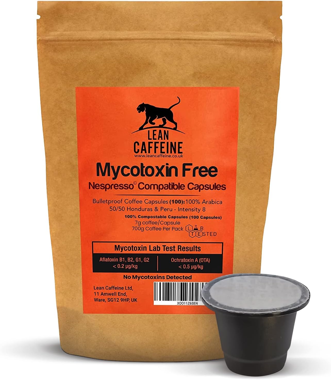 Lean Caffeine Nespresso Capsules/Coffee Capsules (100) | Super Strong & Clean Mycotoxin Free Bulletproof Coffee | Compostable Coffee Pods Compatible with Nespresso