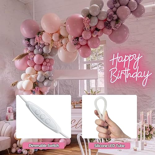 Miniatura 2 de Letrero de neón de feliz cumpleaños para decoración de pared, letreros de luz LED de neón rosa, decoración artística regulable, letrero de luz de