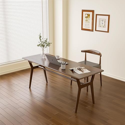 Miniatura 6 de Escritorio de estudio de madera maciza, mesa de computadora doble larga de 63 pulgadas para oficina en casa, estación de trabajo de PC para 2