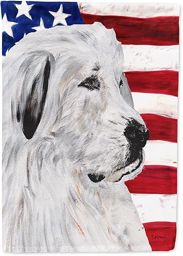 Miniatura 188 de Caroline's Treasures SS4017GF Bandera de Estados Unidos con Bulldog Inglés para jardín, bandera decorativa para patio exterior, patio, parterres,