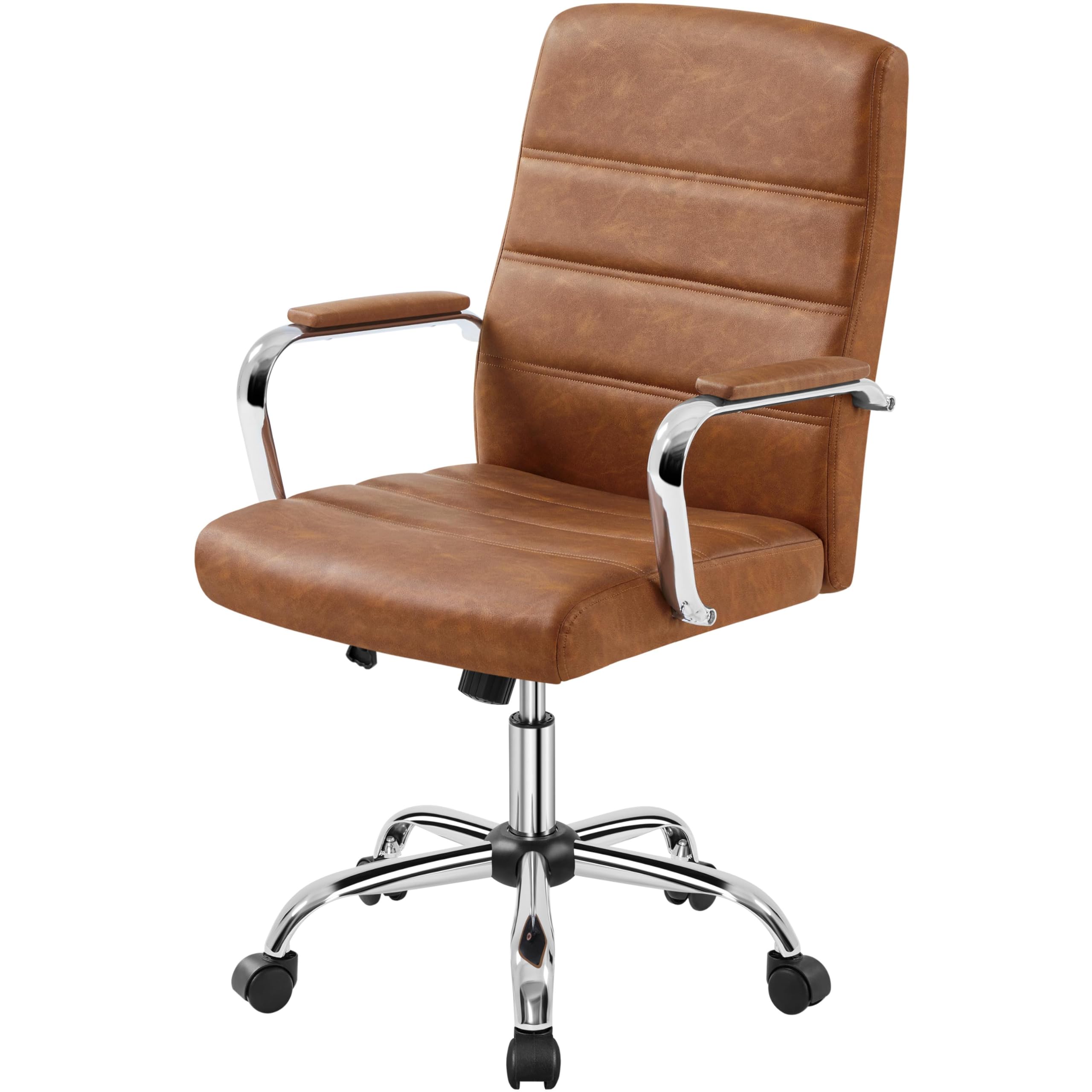 Yaheetech Mid-Back Office Chair with Arms Swivel PU Leather Height Adjustable Office Executive Chair, Retro Brown
