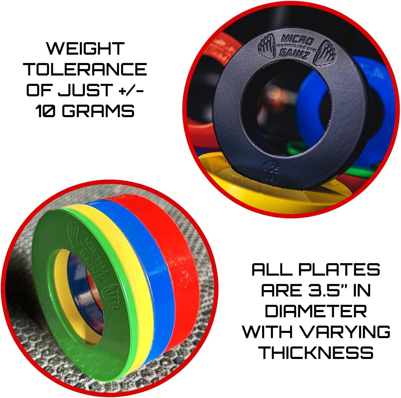 Micro Gainz Olympic Fractional Weight Plates Set, 10 Piece Olympic Weight Plates Set with Bag, Designed for Olympic Barbells for Strength Training and Micro Loading, Made in USA